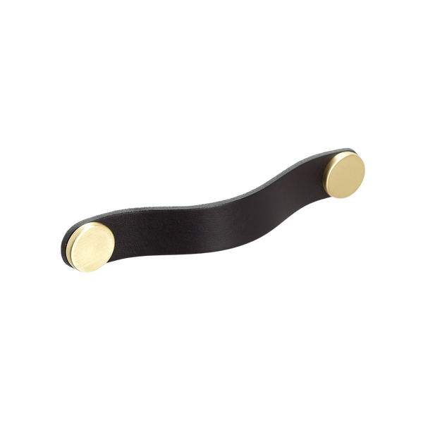 Momo Handles Momo Flexa Leather D Handle 160mm Black With Brass Buttons