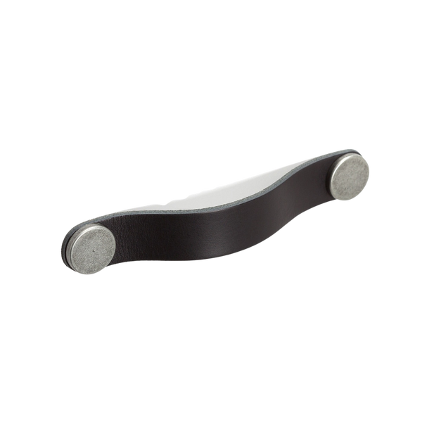 Momo Handles Momo Flexa Leather D Handle 160mm Black With Pewter Buttons