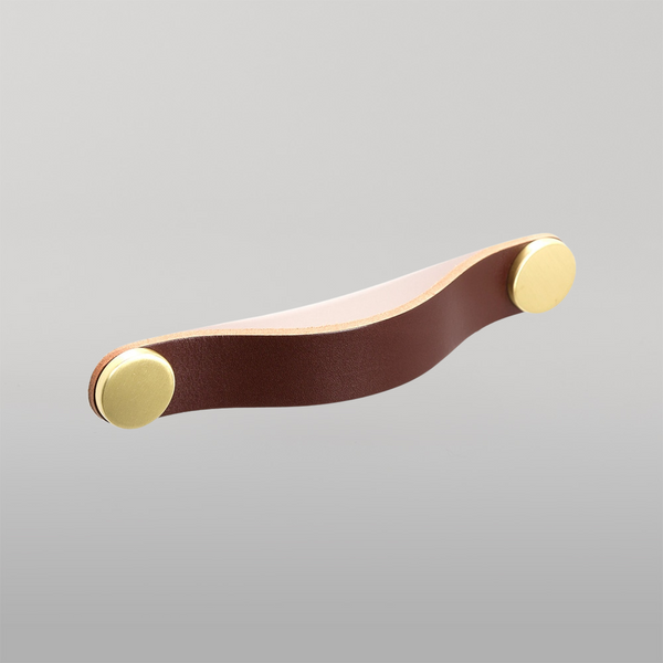 Momo Handles Momo Flexa Leather D Handle 160mm Dark Brown With Brass Buttons