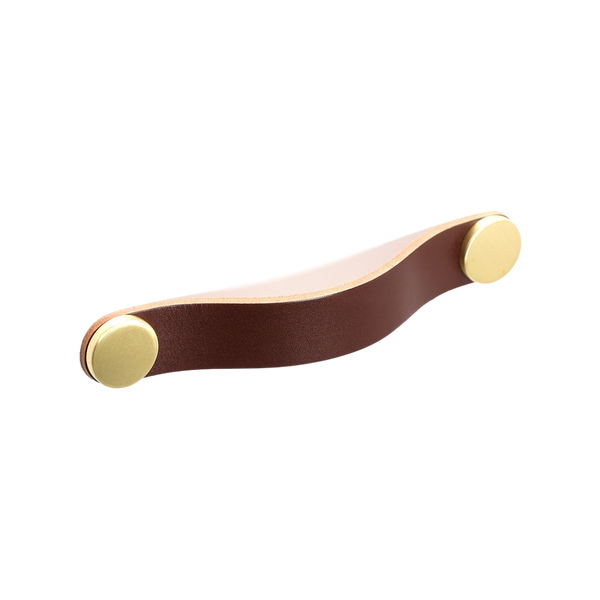 Momo Handles Momo Flexa Leather D Handle 160mm Dark Brown With Brass Buttons