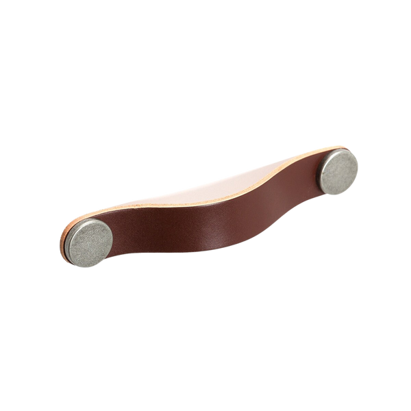 Momo Handles Momo Flexa Leather D Handle 160mm Dark Brown With Pewter Buttons