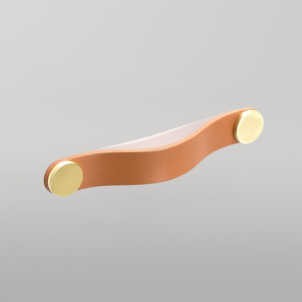 Momo Handles Momo Flexa Leather D Handle 160mm Light Tan With Brass Buttons