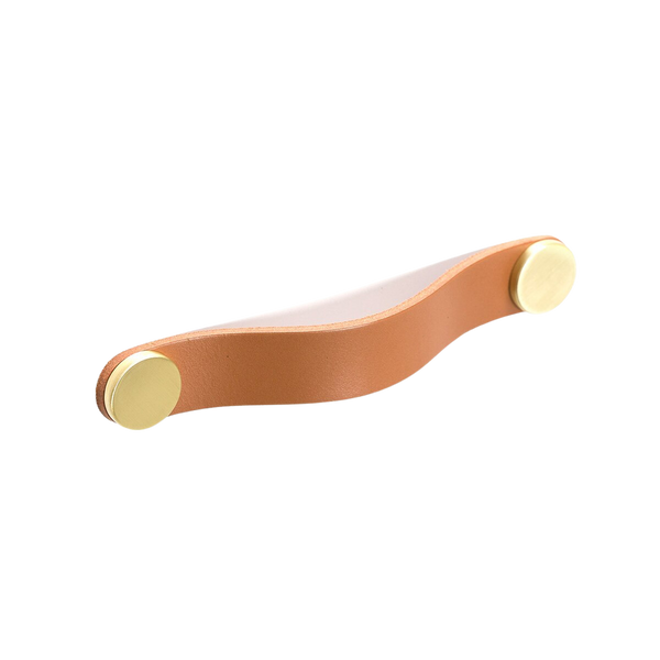 Momo Handles Momo Flexa Leather D Handle 160mm Light Tan With Brass Buttons