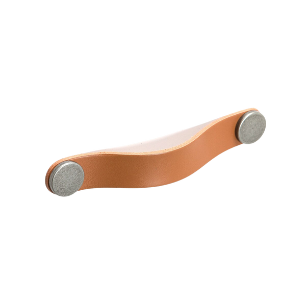 Momo Handles Momo Flexa Leather D Handle 160mm Light Tan With Pewter Buttons