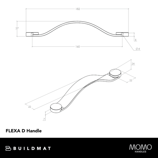 Momo Handles Momo Flexa Leather D Handle 160mm Black With Pewter Buttons