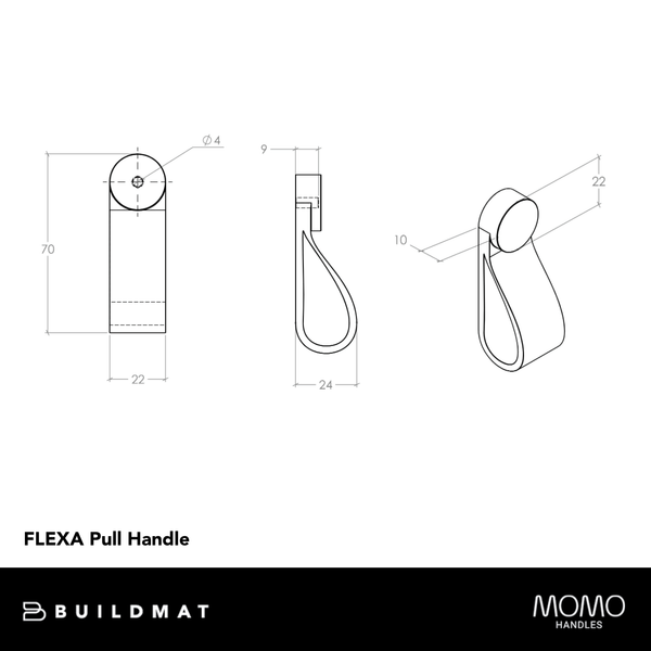 Momo Handles Momo Flexa Leather Pull 70mm Black With Pewter Button