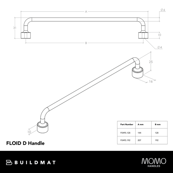 Momo Handles Momo Floid D Handle 128mm Brushed Gold
