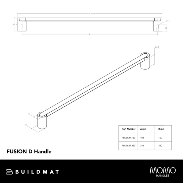 Momo Handles Momo Fusion D Handle 320mm Black Titanium