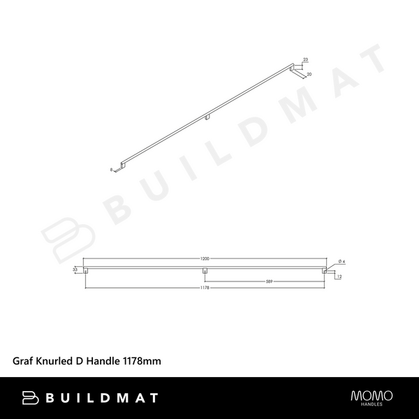 Momo Handles Graf Knurled D Handle 1178mm Dark Brushed Brass