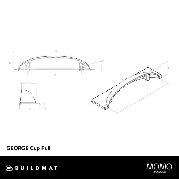 Momo Handles Momo George Cup Pull 96mm Pewter