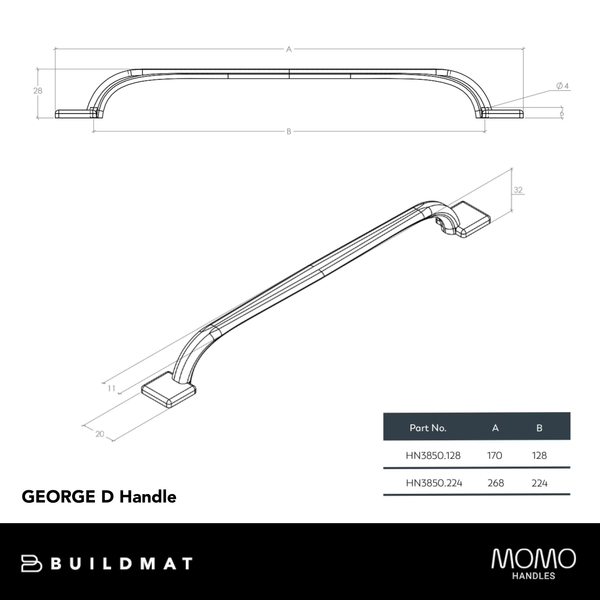 Momo Handles Momo George D Handle 128mm Pewter