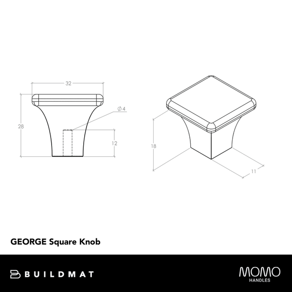 Momo Handles Momo Georgia Square Knob 32mm Pewter