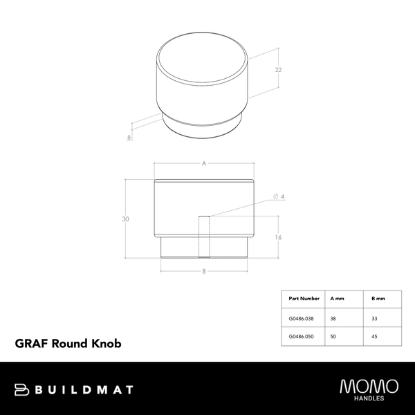 Momo Handles Momo Graf Round Knob 38mm Dull Brushed Nickel