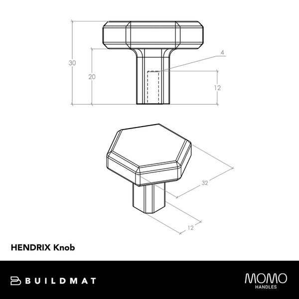 Momo Handles Momo Hendrix Knob 32mm Dull Brushed Nickel