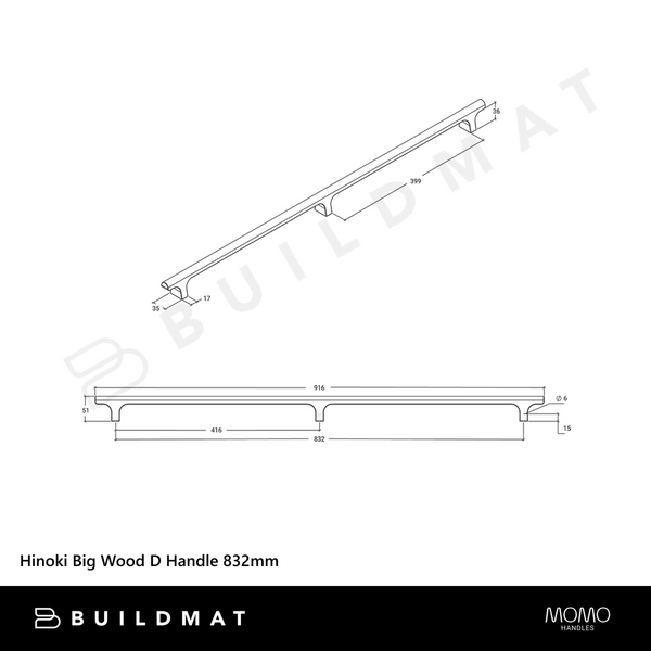 Momo Handles Hinoki Big Wood D Handle 832mm Oak