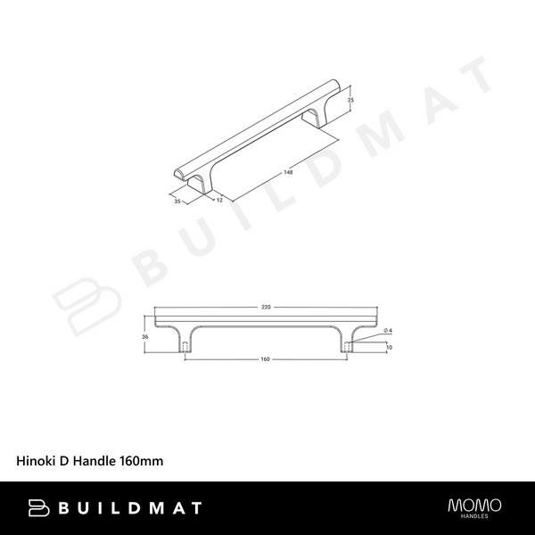 Momo Handles Hinoki D Handle 160mm Brushed Black