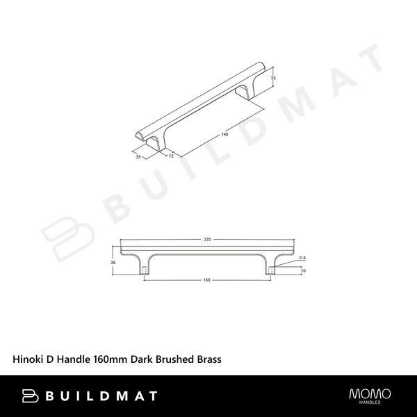 Momo Handles Hinoki D Handle 160mm Dark Brushed Brass