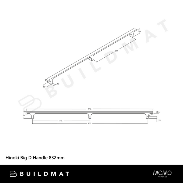 Momo Handles Hinoki Big D Handle 832mm Brushed Black