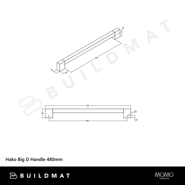 Momo Handles Hako Big D Handle 480mm Walnut