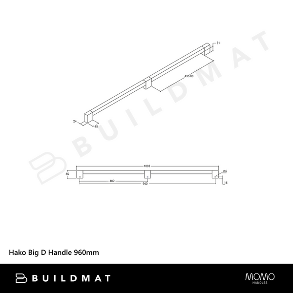 Momo Handles Hako Big D Handle 960mm Oak