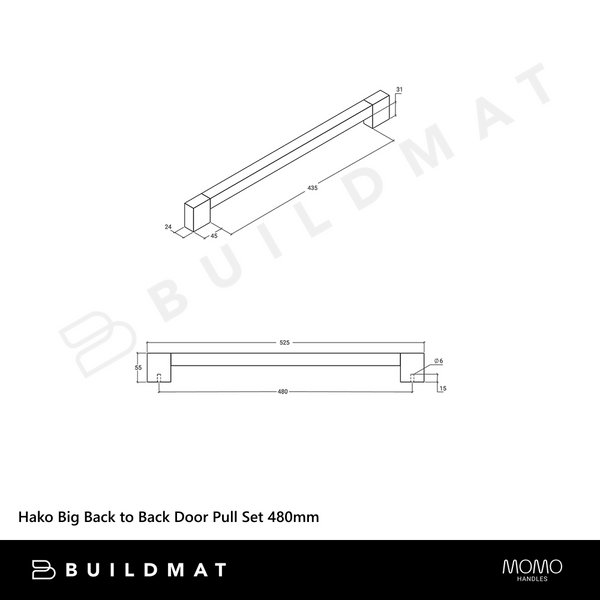 Momo Handles Hako Big Back to Back Door Pull Set 480mm Walnut