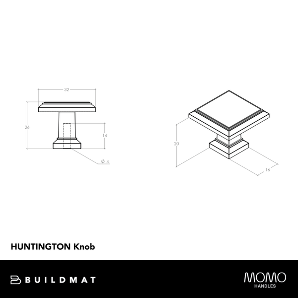 Momo Handles Momo Huntington Square Knob 32mm Chrome Plated