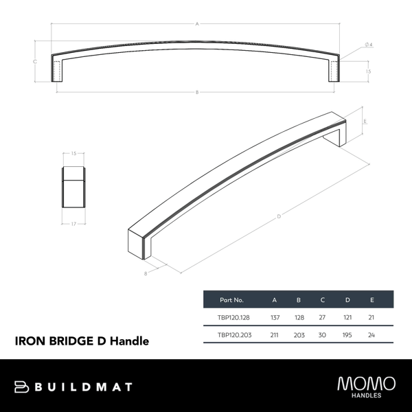 Momo Handles Momo Iron Bridge D Handle 203mm Natural Iron