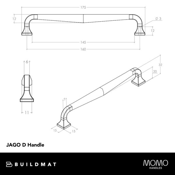 Momo Handles Momo Jago D Handle 160mm Brushed Nickel