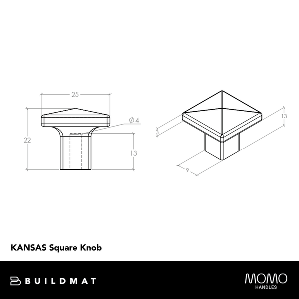Momo Handles Momo Kansas Square Knob 24mm Antique Cream