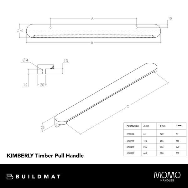 Momo Kimberley Timber Pull Handle 800mm Raw Walnut