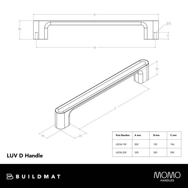 Momo Luv D Handle 192mm Matte White