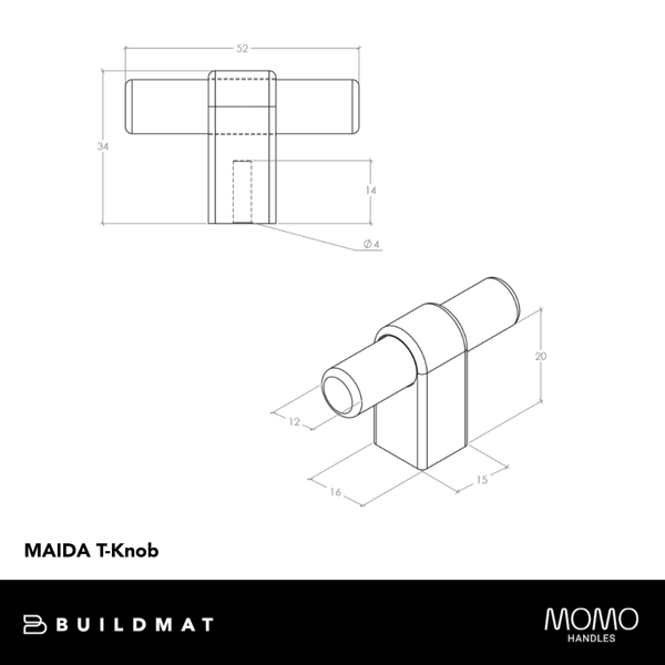 Momo Maida T Knob 52mm Antique Brass