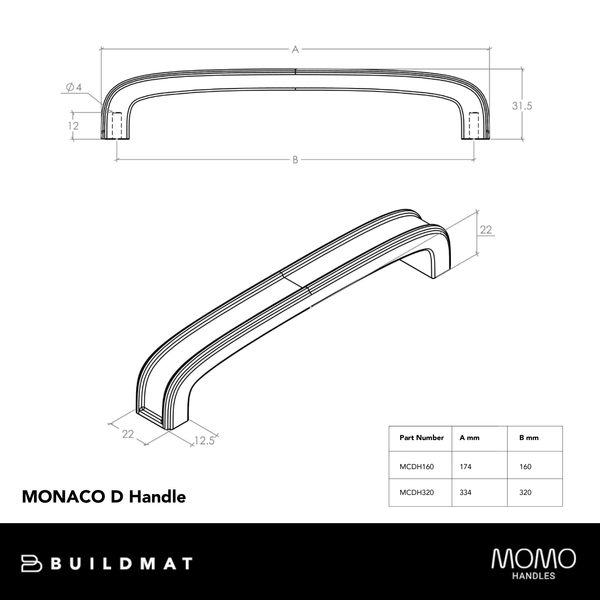 Momo Handles Momo Monaco 320mm D Handle Dull Brushed Nickel