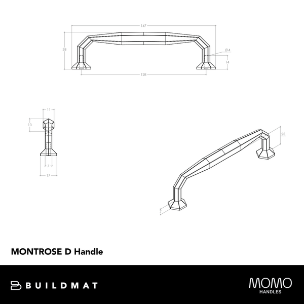 Momo Handles Momo Montrose D Handle 128mm Pewter