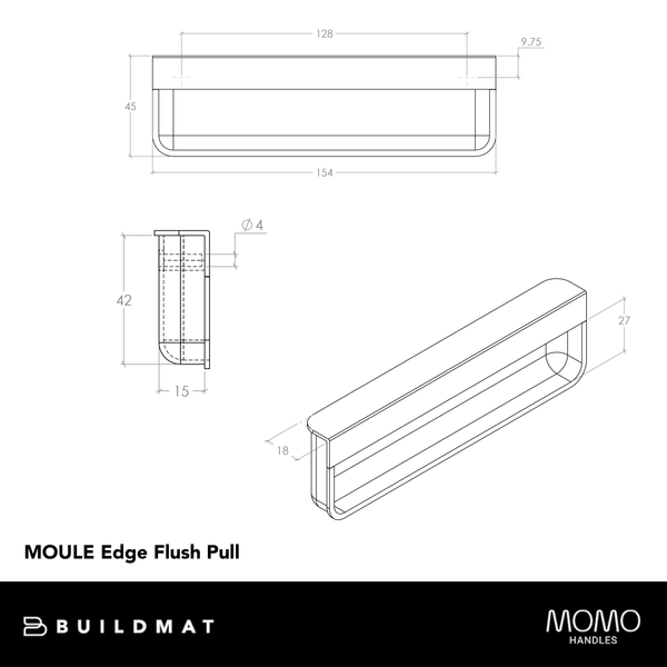 Momo Handles Momo Moule Edge Flush Pull 128mm Black Titanium