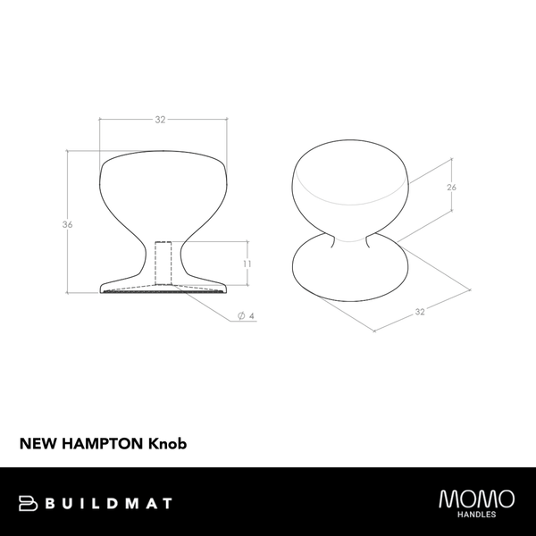 Momo Handles Momo New Hampton Round Knob 32mm Matte Brass