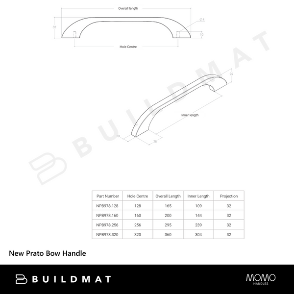 Momo Handles New Prato Bow Handle 256mm Matte Black