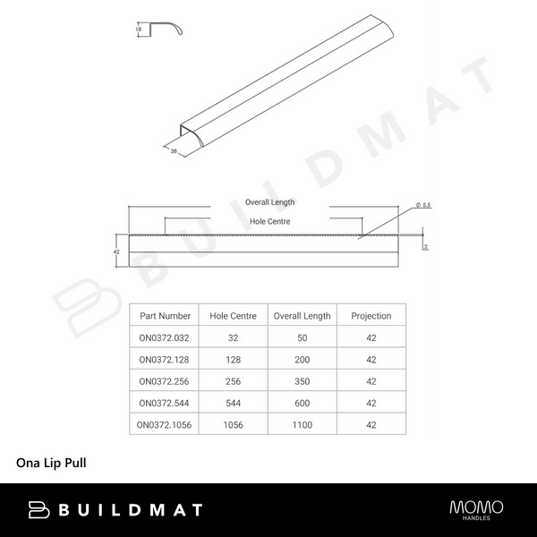 Momo Handles Ona Lip Pull 1056mm Dull Brushed Nickel