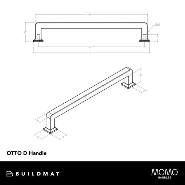 Momo Handles Momo Otto D Handle 160mm Dull Brushed Nickel