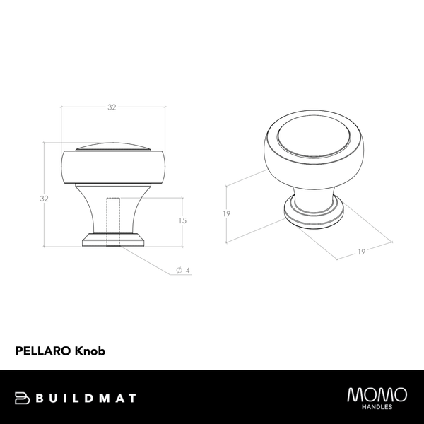 Momo Handles Momo Pellaro Knob 32mm Brushed Nickel