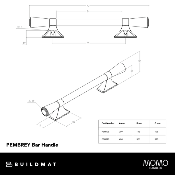 Momo Handles Momo Pembrey Bar Handle 320mm Bronze