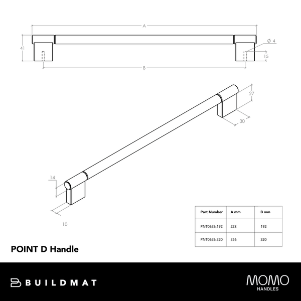 Momo Handles Momo Point D Handle 192mm Brushed Black