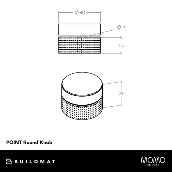 Momo Handles Momo Point Round Knob 40mm Black Titanium