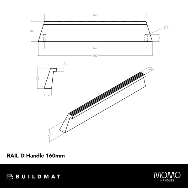 Momo Handles Momo Rail D Handle 160mm Brushed Dark Brass