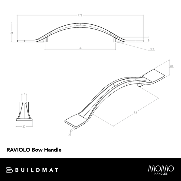 Momo Handles Momo Raviolo Bow Handle 96mm Pewter