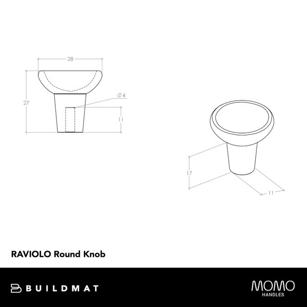 Momo Handles Momo Raviolo Round Knob 29mm Antique Brass