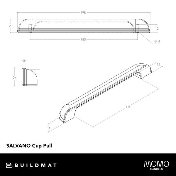 Momo Handles Momo Salvano Cup Pull 160mm Brushed Matte Brass
