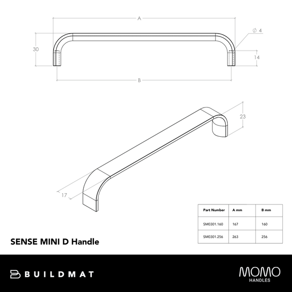 Momo Handles Momo Sense Mini D Handle 256mm Brushed Dark Brass