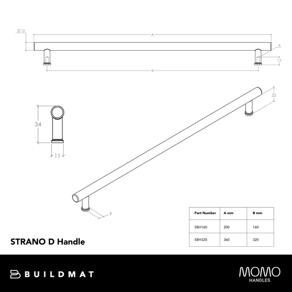 Momo Handles Momo Strano D Handle 160mm Antique Brass