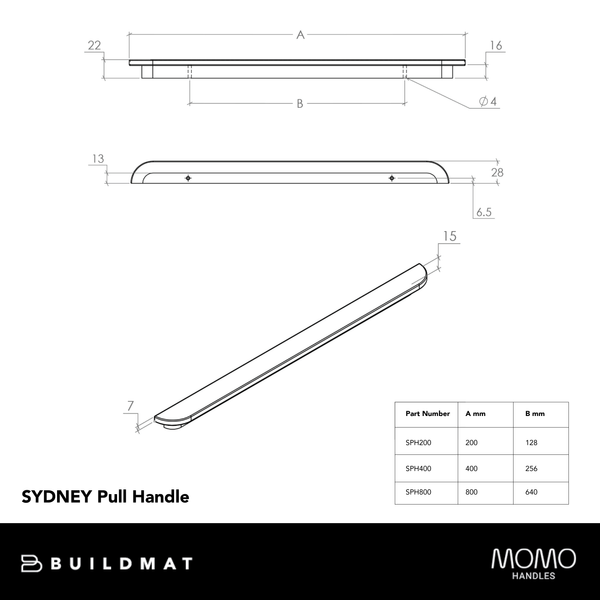 Momo Handles Momo Sydney Pull Handle 400mm Raw Walnut